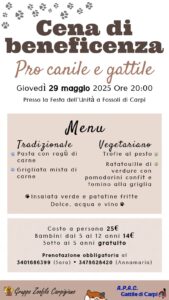 Cena di Beneficenza Pro Gattile e Canile