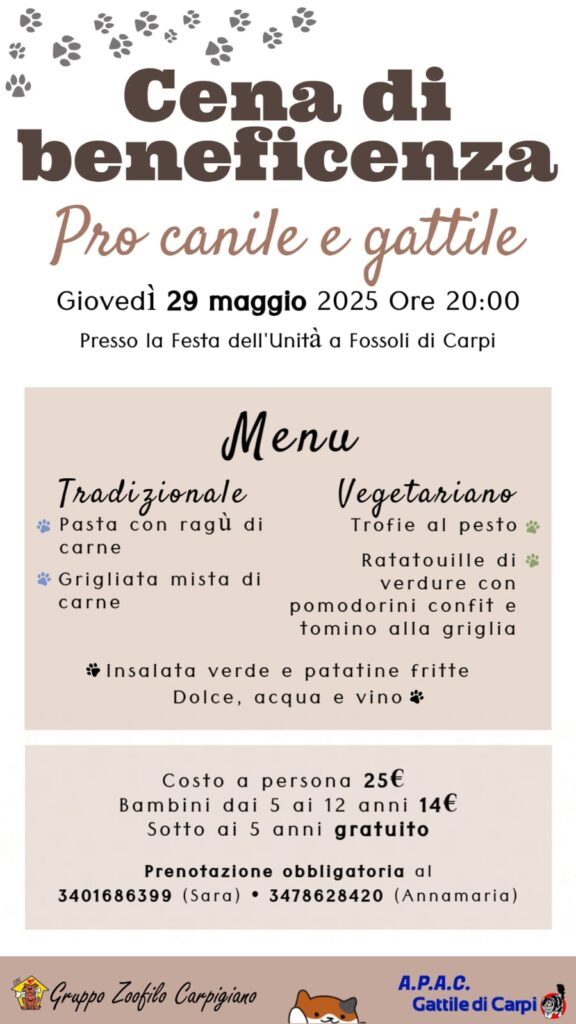 Cena di Beneficenza Pro Gattile e Canile